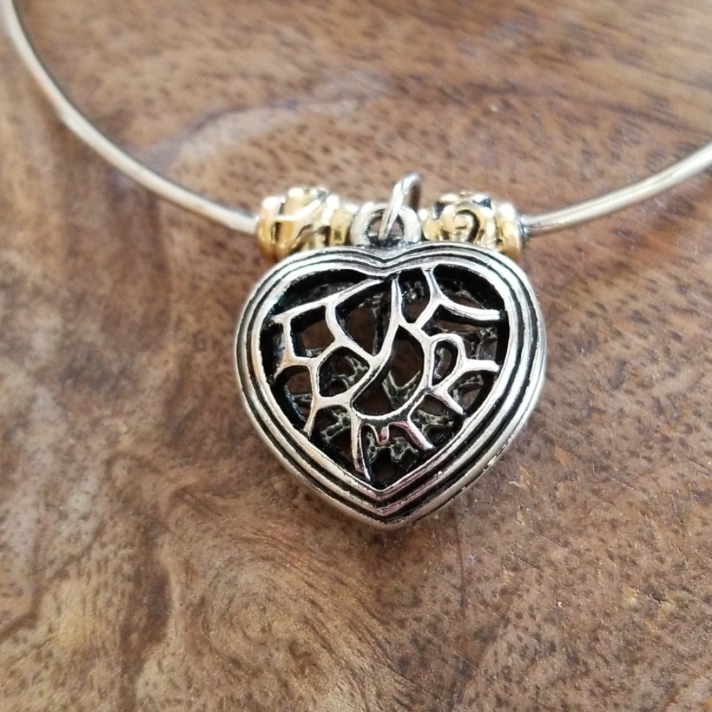 Simple Silver Heart Bangle - Picture 2 of 2